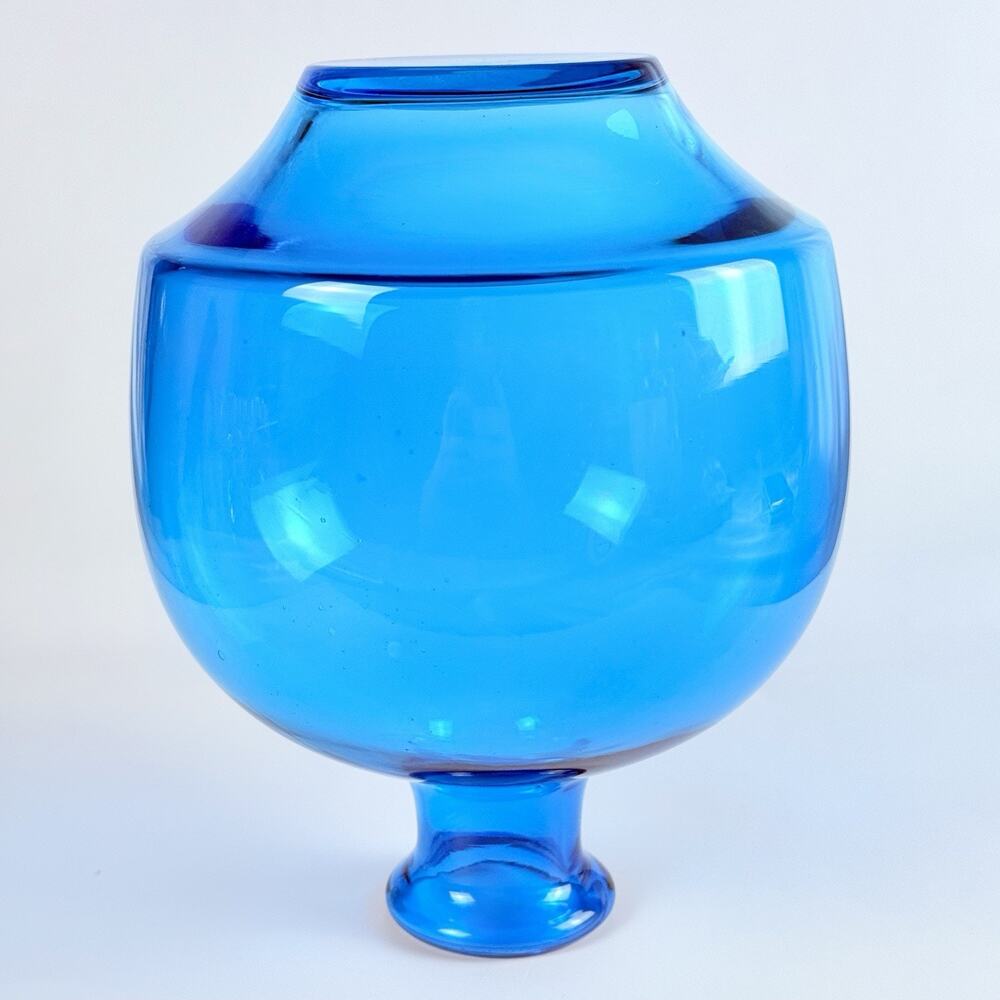 VINTAGE Aqua Blue Art Glass Vase 7.5” Mid Century Modern Style Hand Blown MCM - Picture 5 of 8
